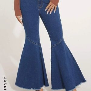 High Waist Raw Hem Flare Leg Jeans